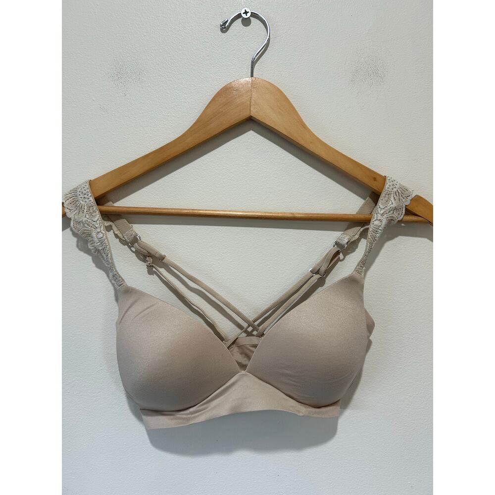 Aerie bra nude size 32C lacey adjustable straps criss cross in back padded